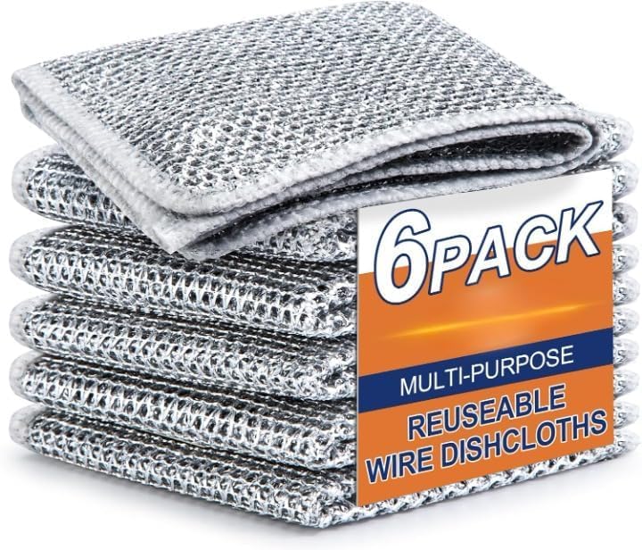 Dhriyag Wire Dishwashing Rags for Wet and Dry Stainless Steel Scrubber NonScratch Wire Dishcloth for Washing Dishes Sinks Counters Easy Rinsing Machine Washable Pack 6
