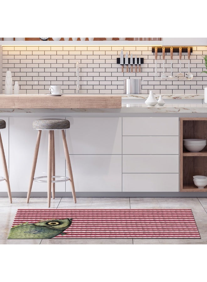 Biggdesign Washable Runner 60x130cm, Non-slip Bottom Carpet, Non-Shedding Area Mat, Polyester Anti-Bacterial Runner, Red Stripes Fish Design, Pet Friendly Runner Mat, Ideal for Interiors, Living Room, Hallway, Bedroom - Image 1