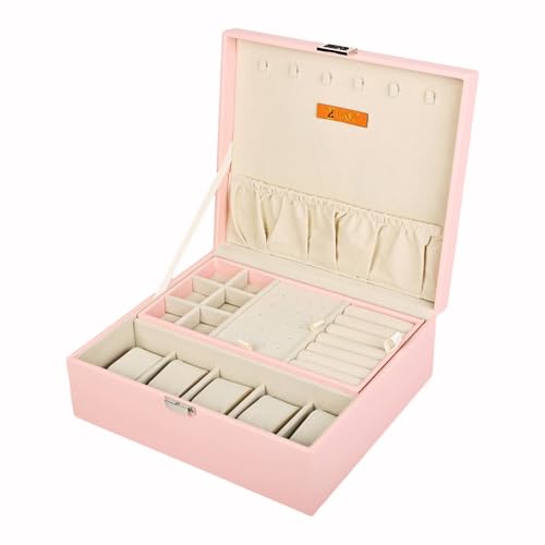 FONSIE Faux Leather Organizer Box, Jewellery box Organisers for women, jewelry Storage For Necklace, Earrings, Rings, Bracelet, Portable Storage Box Case With Dividers (Pink). - Image 5