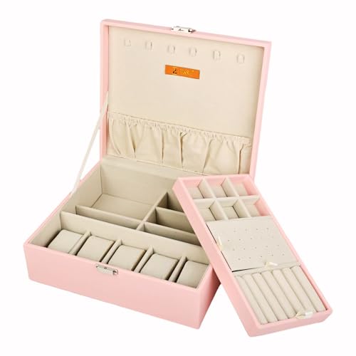 FONSIE Faux Leather Organizer Box, Jewellery box Organisers for women, jewelry Storage For Necklace, Earrings, Rings, Bracelet, Portable Storage Box Case With Dividers (Pink). - Image 1