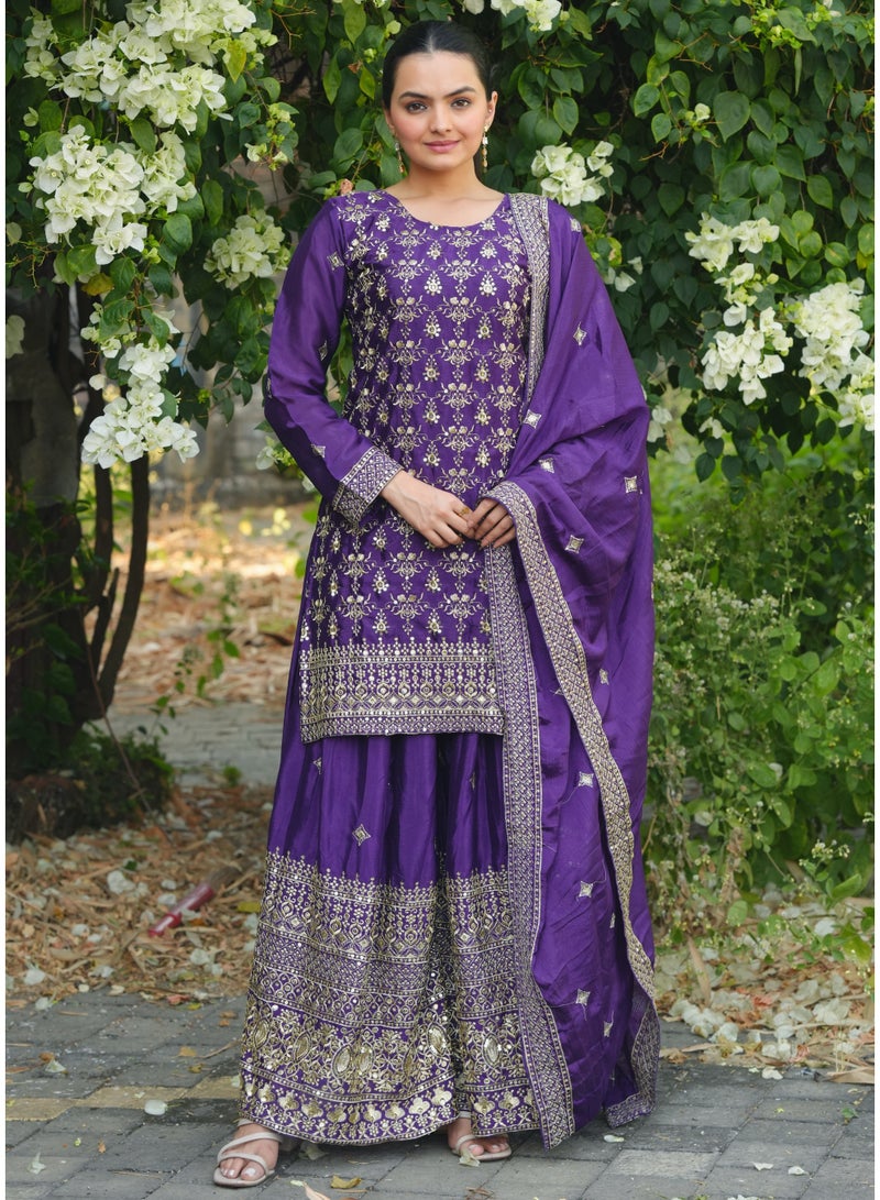 Super Asian Elegant Embroidered Sharara Set with Sequence Dupatta – Fully Stitched Beauty - Image 1