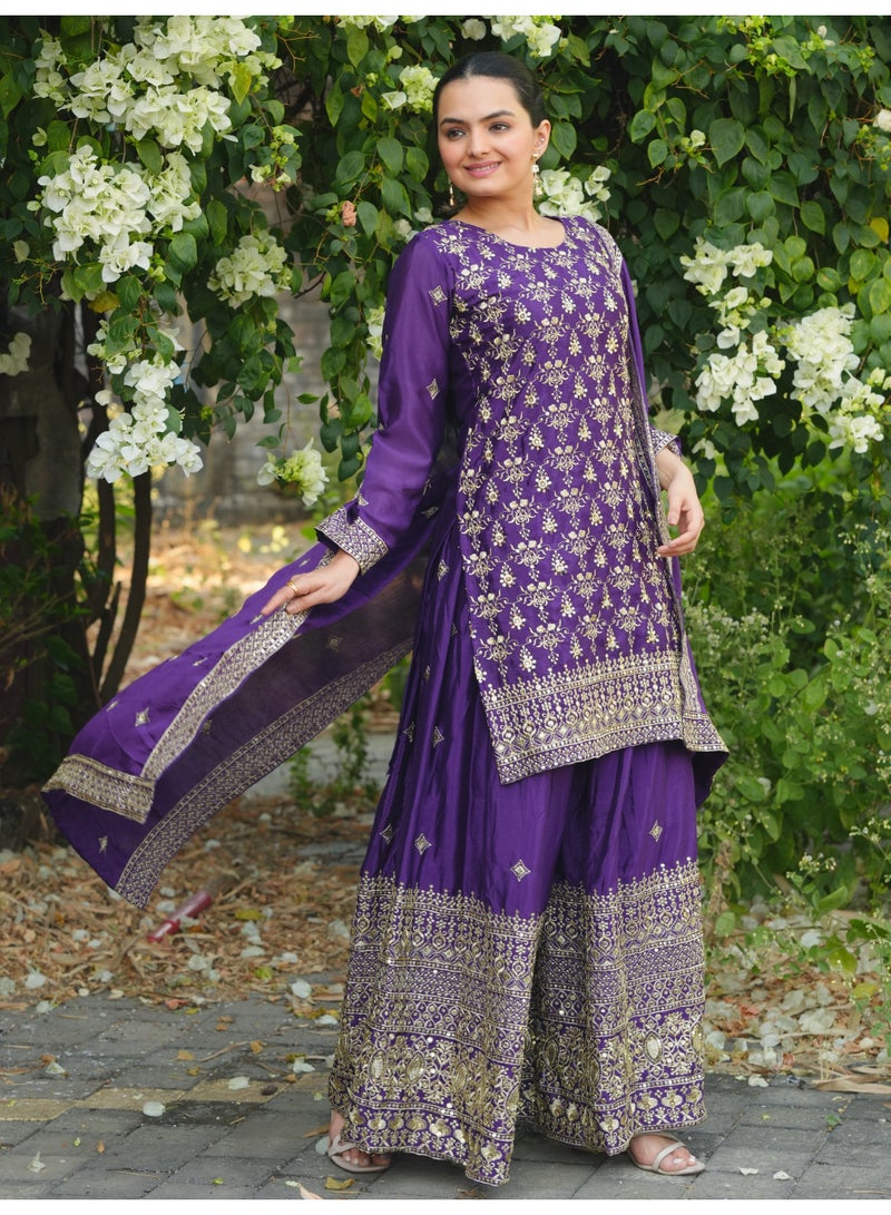 Super Asian Elegant Embroidered Sharara Set with Sequence Dupatta – Fully Stitched Beauty - Image 3