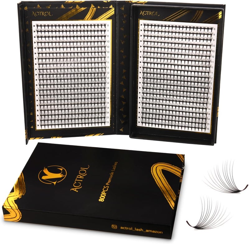 Pre Made Fan Eyelash Extensions 12D 007mm D Curl 800 PCS 815 Mix Double Lashes Tray Narrow Russian Lashes Fan Handmade Hardcover For Lash Artists and Individuals