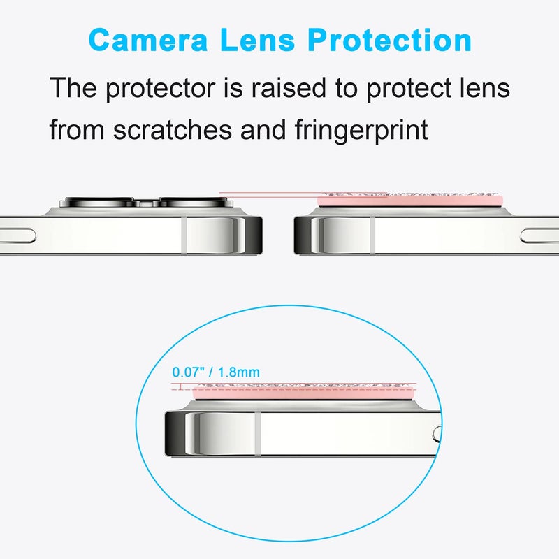 Wisdompro [2 Pack] Wisdompro Bling Camera Lens Protector for iPhone 13 Pro Max 6.7 inch, for iPhone 13 Pro 6.1 inch, Glitter Diamond Crystal Metal Lens Decoration Cover Accessories (Rose Gold and Silver) - Image 3