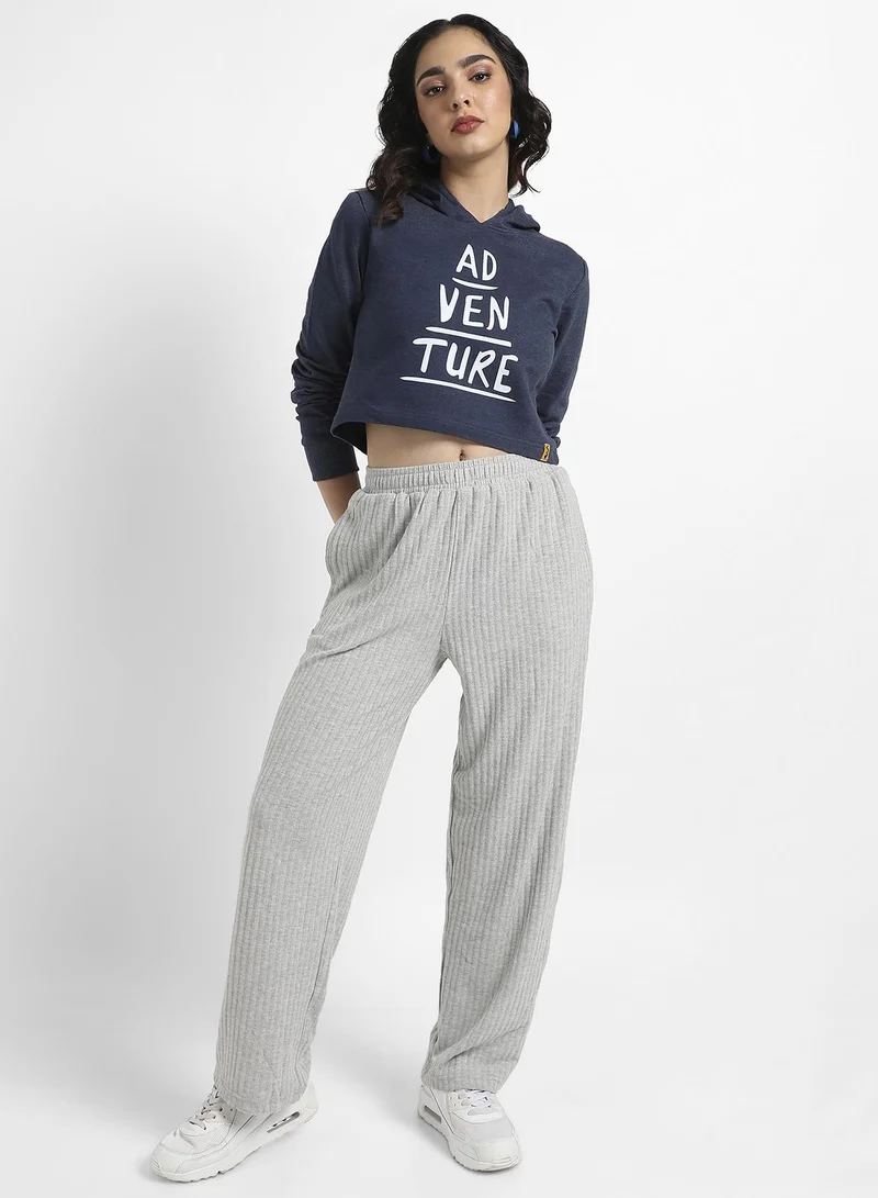 Campus Sutra Women's Navy Blue Adventure Pullover Cropped Hoodie