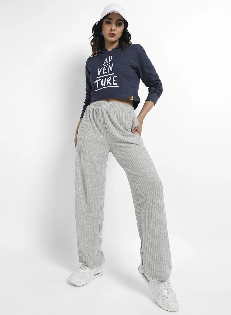 Campus Sutra Women's Navy Blue Adventure Pullover Cropped Hoodie