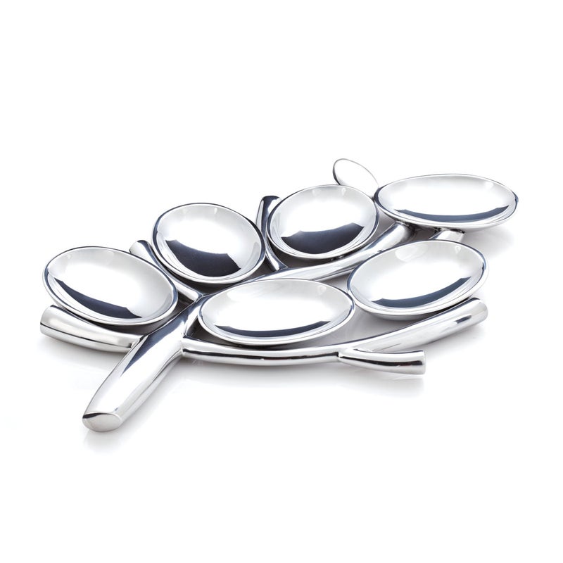 nambe Tree of Life Seder Plate  Made of Metal Alloy  Judaica Passover Seder Plate  Designed by Marilyn Davidson  Tree Shaped Seder Tray  Measures 17 x 10 Silver
