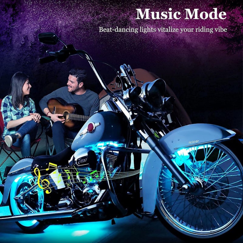 icicar 8pcs Motorcycle LED Lights Motorcycle Underglow LED Light Kit Upgraded App Control RGB 16M Colors Brake Light Music Mode IP68 Waterproof w/Dual RF Remote Control LED Lights for Motorcycles - Image 5