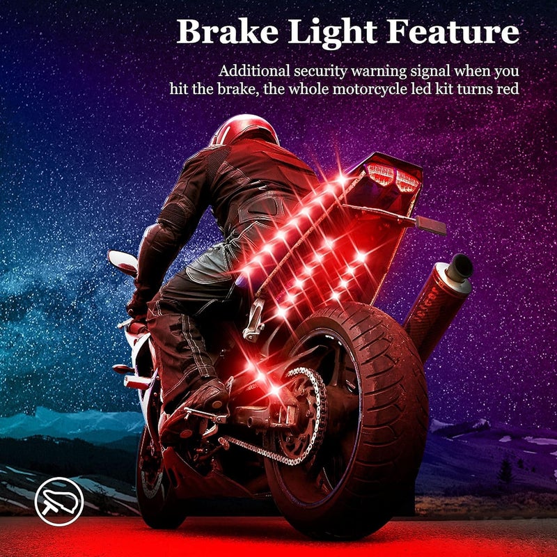 icicar 8pcs Motorcycle LED Lights Motorcycle Underglow LED Light Kit Upgraded App Control RGB 16M Colors Brake Light Music Mode IP68 Waterproof w/Dual RF Remote Control LED Lights for Motorcycles - Image 4