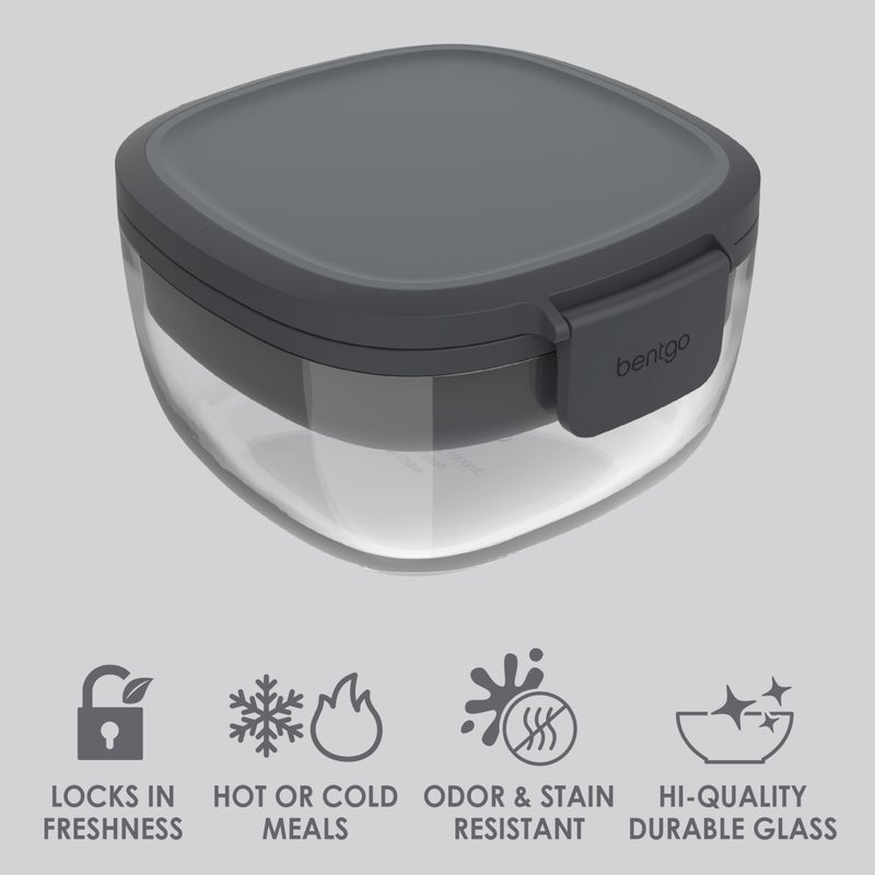 Bentgo Glass All-in-One Salad Container - Large 61-oz Salad Bowl with Lid  4-Compartment Bento-Style Tray  3-oz Sauce Container  and Reusable Fork - Dishwasher  Microwave  and Oven Safe (Dark Gray) - Image 3