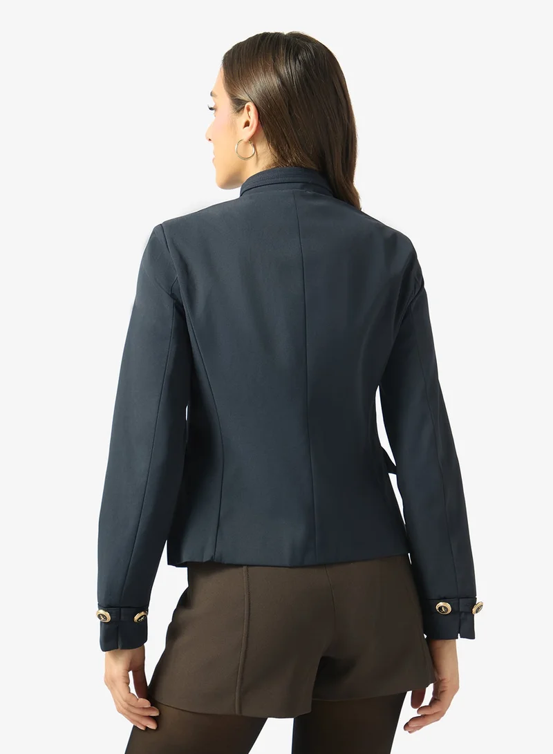 Ginger  Mandarin Collar Assymetric Button Detail Napolean Jacket for Women | Best Price UAE