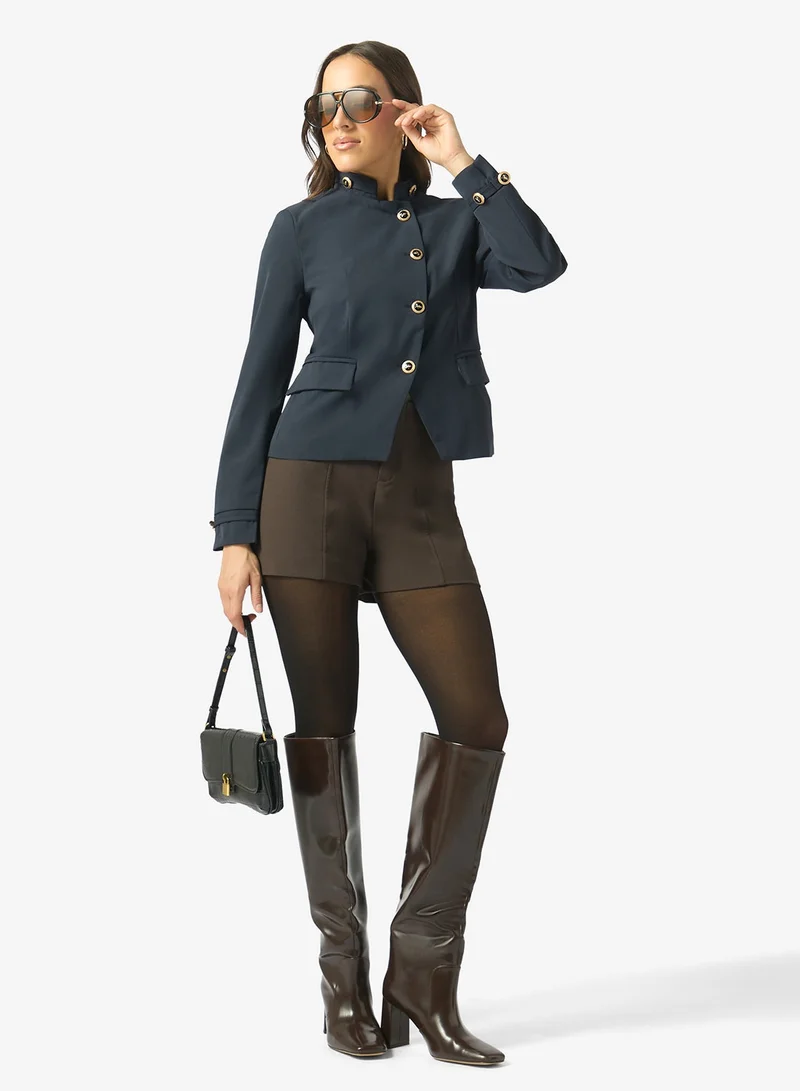 Ginger  Mandarin Collar Assymetric Button Detail Napolean Jacket for Women | Best Price UAE
