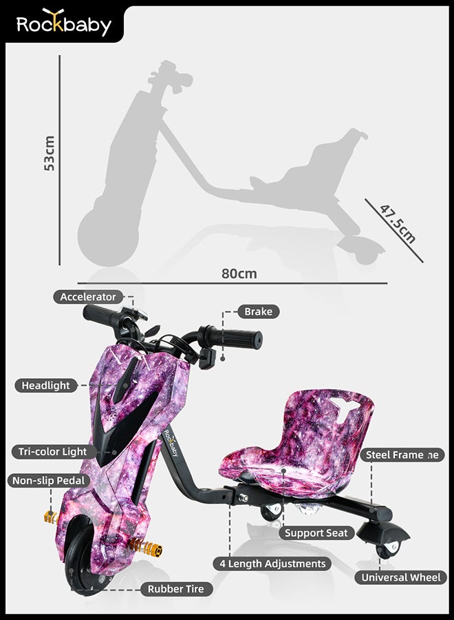 Rockbaby Mini 36V High-Power 360°Children/Adult Electric Drifting Scooter-Adjustable With Bluetooth And Protective Gear 57x44x21cm Purple - Image 5