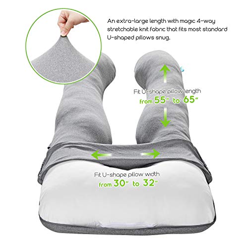 COSMOPLUS 𝐏𝐫𝐞𝐠𝐧𝐚𝐧𝐜𝐲 𝐏𝐢𝐥𝐥𝐨𝐰 𝐂𝐨𝐯𝐞𝐫 U Shaped Full Body Pillow Case 𝐂𝐨𝐯𝐞𝐫 for Maternity,Stretchy Cool Breathable Jersey Fabric,Provides Sleep and Pregnancy Support,Light Grey - Image 3