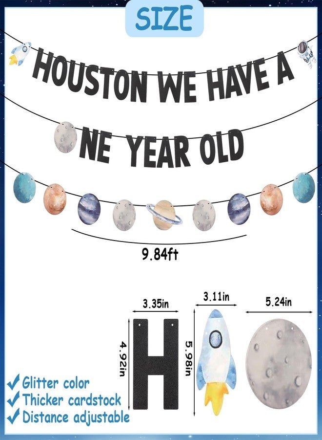 Vovii Houston We Have a One Year Old Banner for First Trip Around The Sun Birthday Decorations Party Supplies, Astronaut-themed Decorations for Boy One Year Old Birthday Decor - Image 2