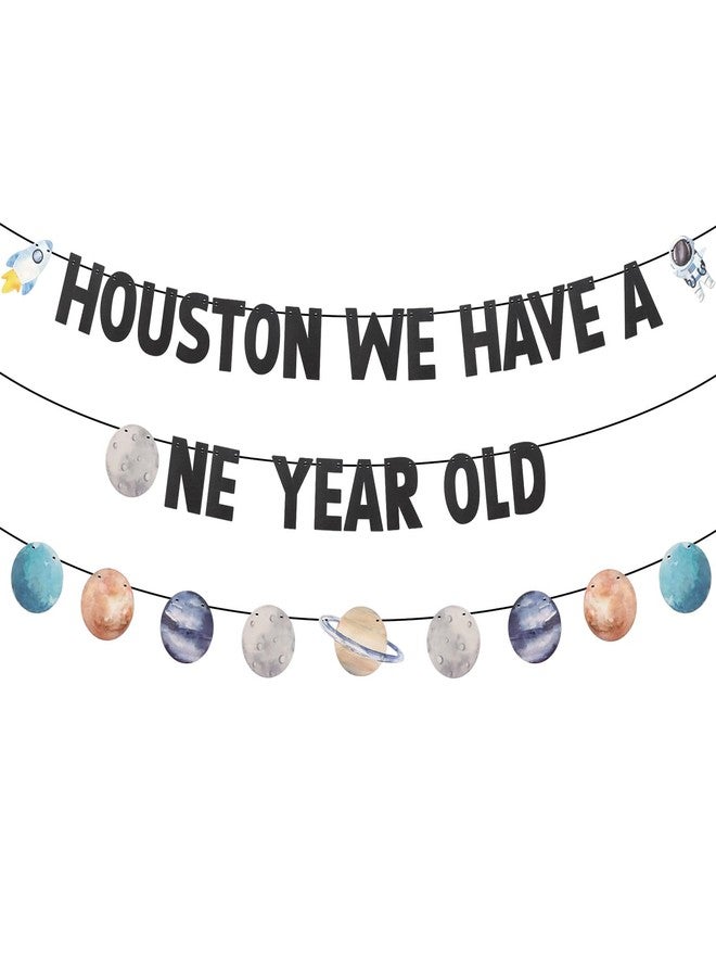 Vovii Houston We Have a One Year Old Banner for First Trip Around The Sun Birthday Decorations Party Supplies, Astronaut-themed Decorations for Boy One Year Old Birthday Decor - Image 1