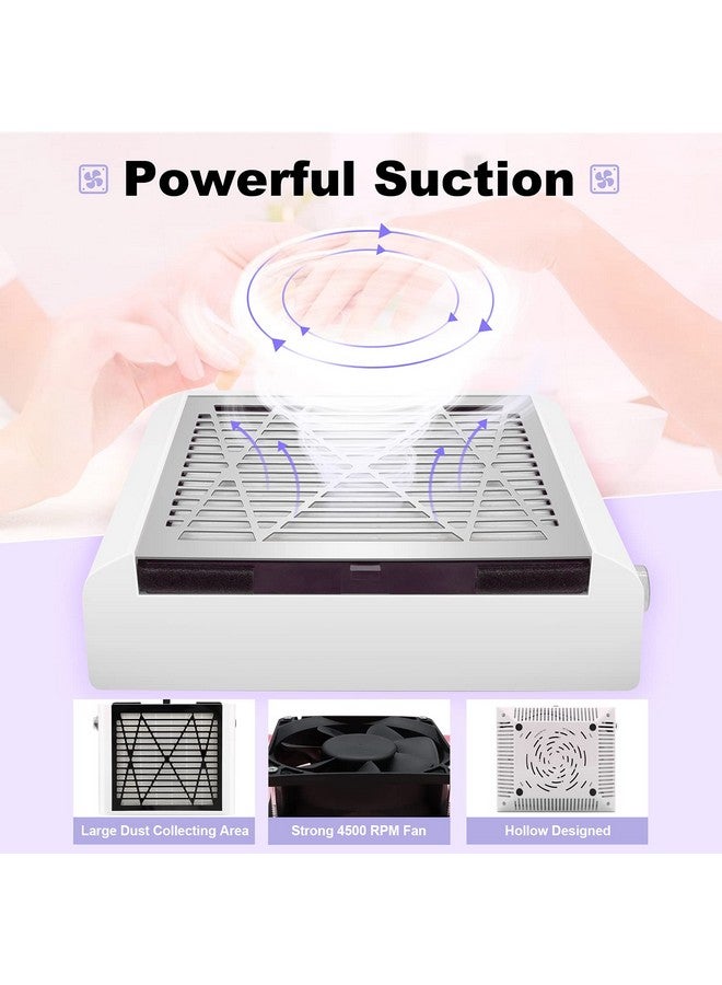 BRANTMAKER Nail Dust Collector With Brush And 2 Reusable Filters 60W Vacuum Dust Fan For Acrylic Nails (White) - Image 2