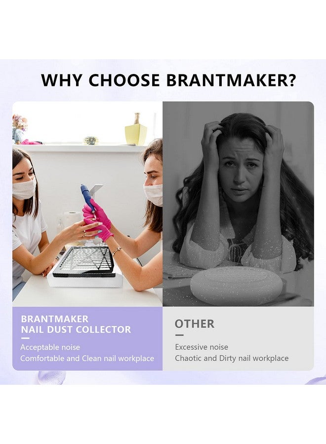 BRANTMAKER Nail Dust Collector With Brush And 2 Reusable Filters 60W Vacuum Dust Fan For Acrylic Nails (White) - Image 3