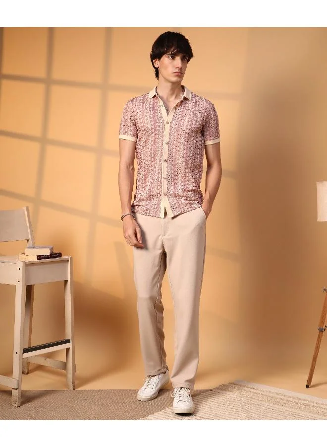 CAHOOT  Men's Blush Pink & Peach Orange Pastel Crochet Shirt for Men | Best Price UAE