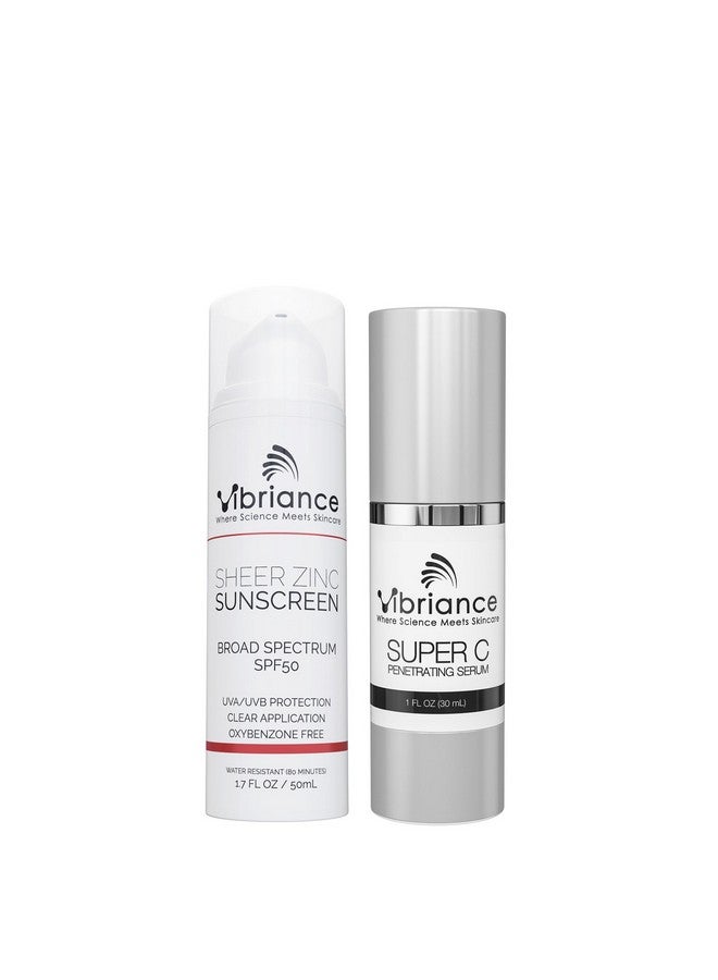 Vibriance Simple Skincare Essentials Bundle Super C Vitamin C Serum & Sheer Zinc Spf 50 Sunscreen Skincare Set Nourish Protect And Illuminate - Image 1