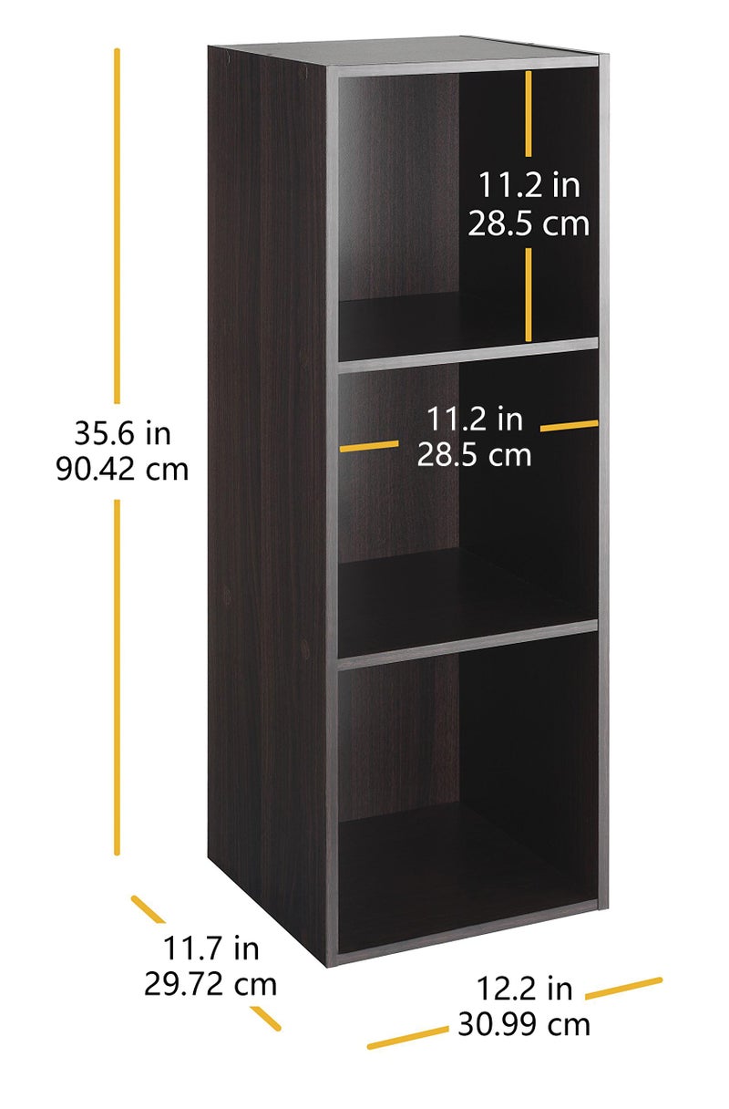 Whitmor 3 Cube Bookcase, 3 Tier Stackable MDF Bookself, Open Storage Display Organizer, Storage Cabinet for Living Room, Bedroom, Home, Office, 12.2" L x 11.7" W x 35.6" H, Espresso - Image 1
