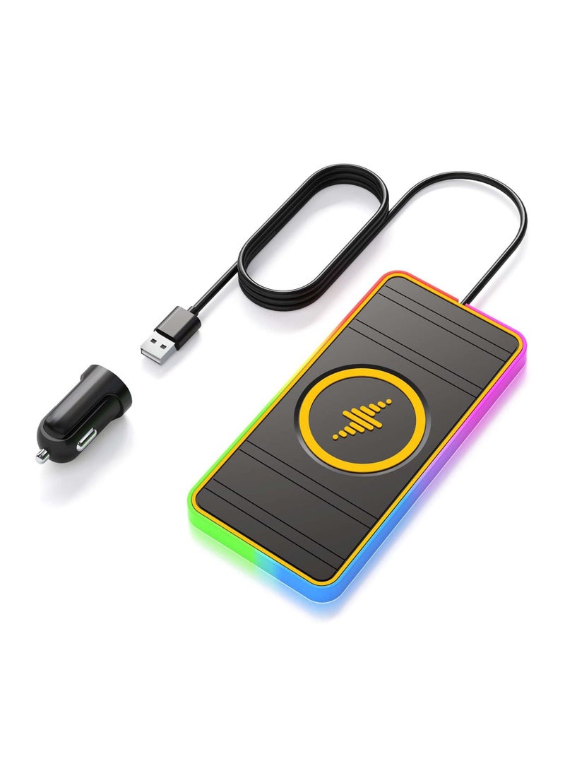 SYOSI Wireless Car Charger, Wireless Car Charging Pad Non Slip Car Wireless Phone Charging Mat, RGB Colorful Light Modes Fit for Iphone 14 13 12 11 Pro Max Xs, Samsung Galaxy S23 Ultra S22 S21 S20, Etc - Image 1