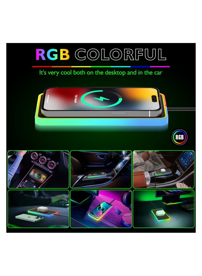 SYOSI Wireless Car Charger, Wireless Car Charging Pad Non Slip Car Wireless Phone Charging Mat, RGB Colorful Light Modes Fit for Iphone 14 13 12 11 Pro Max Xs, Samsung Galaxy S23 Ultra S22 S21 S20, Etc - Image 5