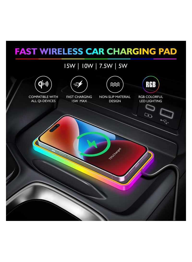 SYOSI Wireless Car Charger, Wireless Car Charging Pad Non Slip Car Wireless Phone Charging Mat, RGB Colorful Light Modes Fit for Iphone 14 13 12 11 Pro Max Xs, Samsung Galaxy S23 Ultra S22 S21 S20, Etc - Image 4