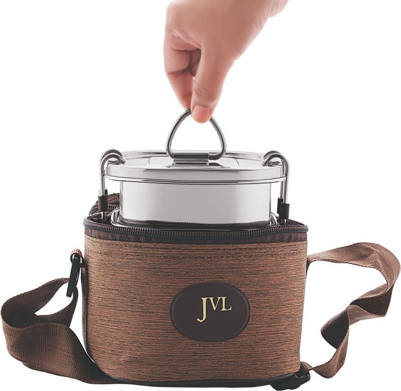 JVL Stainless Steel Tripe Layer Leak Proof Round Lunch Box, School and Office (Large) - Image 3