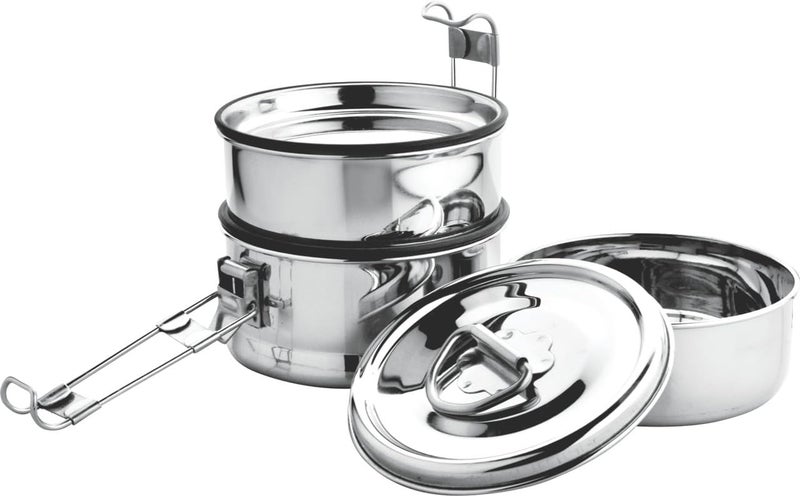 JVL Stainless Steel Tripe Layer Leak Proof Round Lunch Box, School and Office (Large) - Image 4