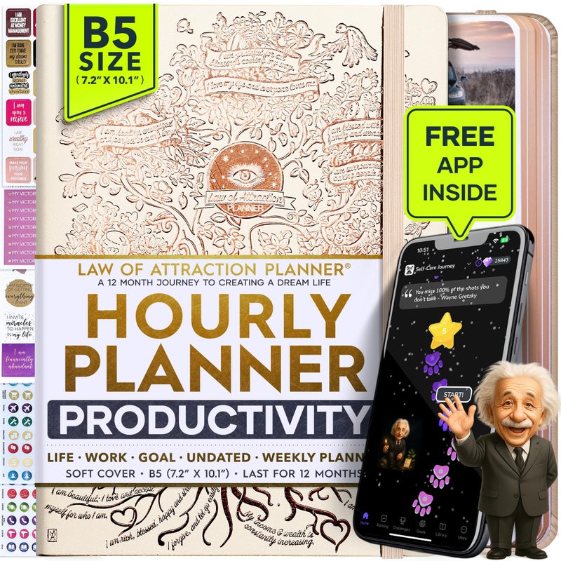 Freedom Mastery Law of Attraction Planner â€“ Undated Hourly, Weekly & Monthly Goal Setting Planner, 12-Month to Increase Productivity | Life & Gratitude Journal, Include Foldable Vision Board, Gift Box & Stickers - Image 1