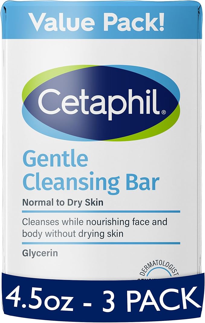 Cetaphil صابون تنظيف لطيف من CETAPHIL 45 أونصة عبوة من 3 صابون مغذي للبشرة الجافة الحساسة غير مسبب للرؤوس السوداء غير مهيج للبشرة الحساسة - Image 1