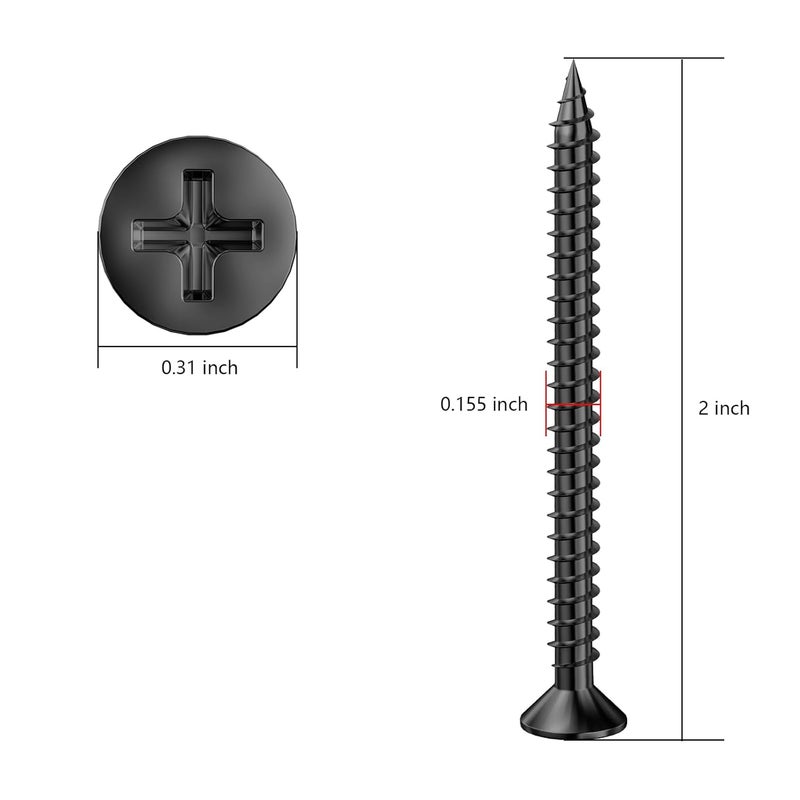 Wensilon Store (200 قطعة) براغي خشبية سوداء #8x2 سريعة معدنية ذات رأس مسطح ذاتية التثبيت - Image 2