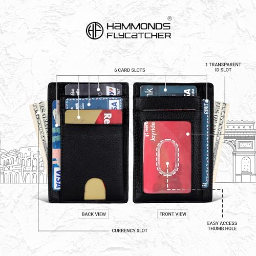HAMMONDS FLYCATCHER Genuine Leather Card Holder for Men, Credit Card Holder, Slim Bi-Fold RFID Protected Credit Card Wallet for Men with 6 Card Slots, 1 Currency Slot, Metal Snap Button, Black - Image 4