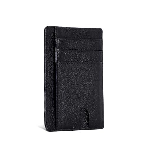 HAMMONDS FLYCATCHER Genuine Leather Card Holder for Men, Credit Card Holder, Slim Bi-Fold RFID Protected Credit Card Wallet for Men with 6 Card Slots, 1 Currency Slot, Metal Snap Button, Black - Image 1