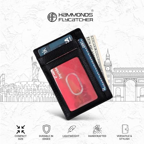 HAMMONDS FLYCATCHER Genuine Leather Card Holder for Men, Credit Card Holder, Slim Bi-Fold RFID Protected Credit Card Wallet for Men with 6 Card Slots, 1 Currency Slot, Metal Snap Button, Black - Image 2