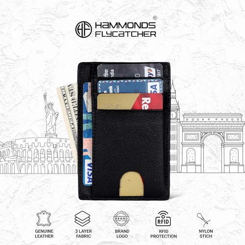 HAMMONDS FLYCATCHER Genuine Leather Card Holder for Men, Credit Card Holder, Slim Bi-Fold RFID Protected Credit Card Wallet for Men with 6 Card Slots, 1 Currency Slot, Metal Snap Button, Black - Image 3