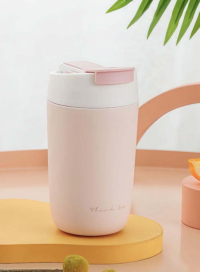 Peachjoy 12oz Ceramic-Coated Insulated Travel Mug, Double Wall Stainless Steel Tumbler with Leak-Proof Lid and Straw, Keeps Drinks Hot and Cold for Hours, Pink Reusable Cup for Men and Women - Image 1
