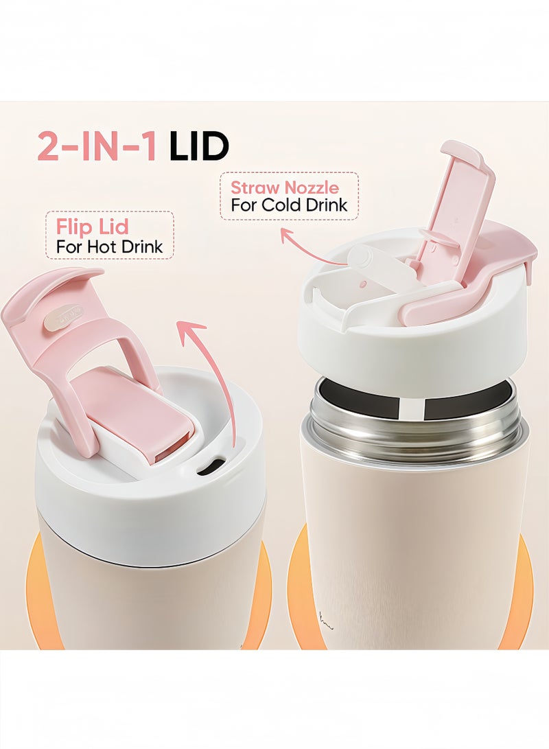 Peachjoy 12oz Ceramic-Coated Insulated Travel Mug, Double Wall Stainless Steel Tumbler with Leak-Proof Lid and Straw, Keeps Drinks Hot and Cold for Hours, Pink Reusable Cup for Men and Women - Image 3