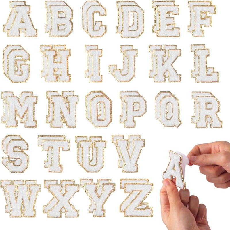 52PCS Self-Adhesive Chenille Letter Patches A-Z with Glitter, Embroidered Alphabet Appliques for Clothing, Backpacks, Hats, Jackets, Bags & DIY Craft Customization - Image 1