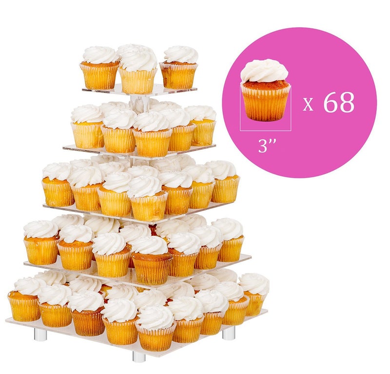 Jusalpha Large 5 Tier Cupcake StandAcrylic Square Wedding Cake Stand/Cupcake Tower/Dessert Stand/Pastry Serving Platter/Food Display Stand (5SF) - Image 2