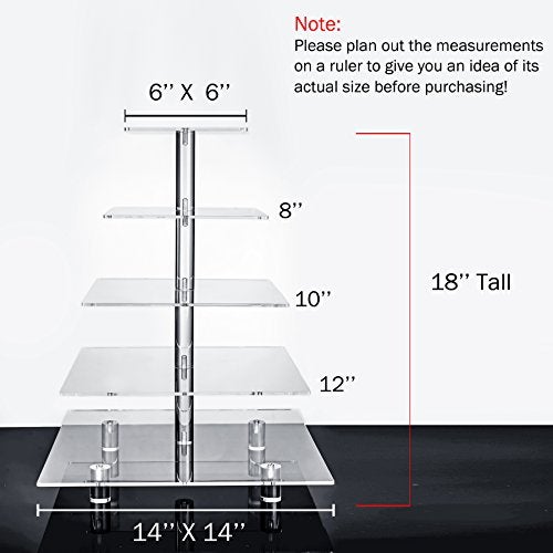 Jusalpha Large 5 Tier Cupcake StandAcrylic Square Wedding Cake Stand/Cupcake Tower/Dessert Stand/Pastry Serving Platter/Food Display Stand (5SF) - Image 3