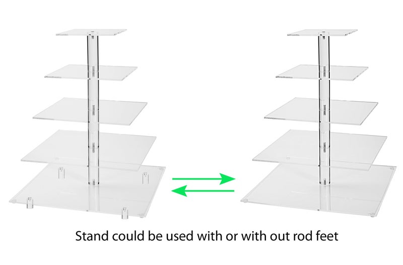 Jusalpha Large 5 Tier Cupcake StandAcrylic Square Wedding Cake Stand/Cupcake Tower/Dessert Stand/Pastry Serving Platter/Food Display Stand (5SF) - Image 5