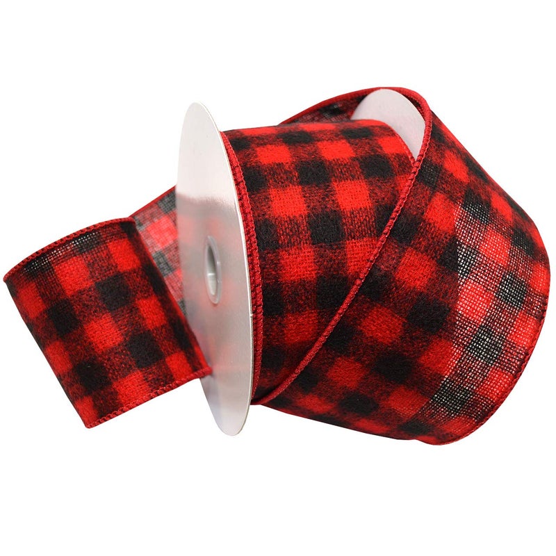 Morex Ribbon Buffalo Plaid RedBlack Wired Flannel Buffalo Plaid Ribbon 25 inches by 10 Yards