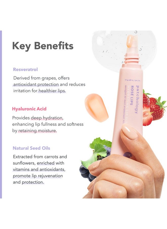 Patchology Rosé Lip Sleeping Mask Overnight Lip Mask With Hyaluronic Acid And Resveratrol Hydrating And Repairing Lip Gloss Treatment Softens And Heals Dry Cracked Lips (14.7 Ml) - Image 3
