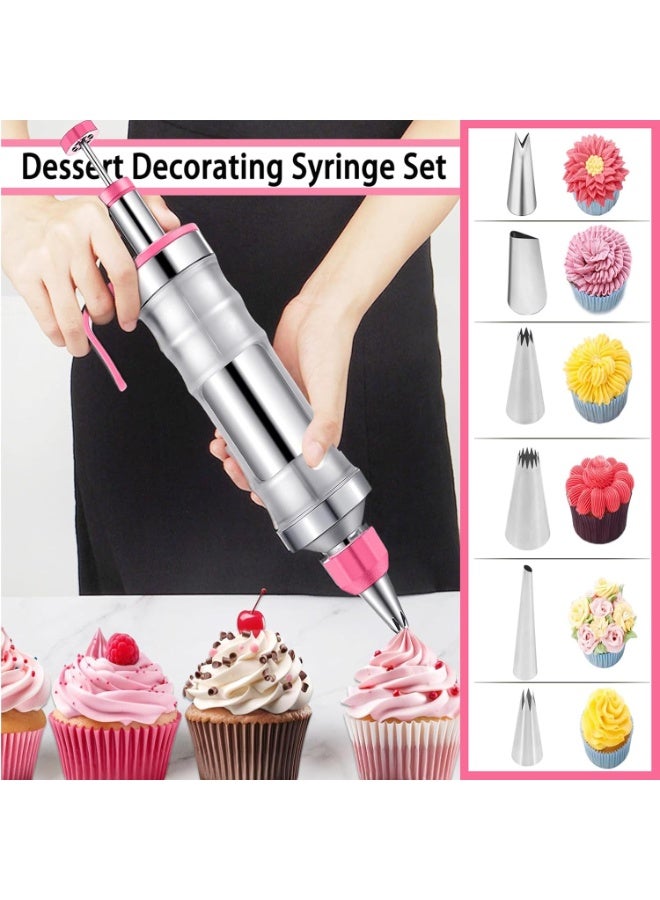 Dessert Decorating Syringe Set, Frosting Piping Kit Stainless Steels Cake Decorating Kit with 6 Piping Tips & 9 silicone cupcakes, Cupcake Decorating Kit Piping Bags and Tips Set - Image 2