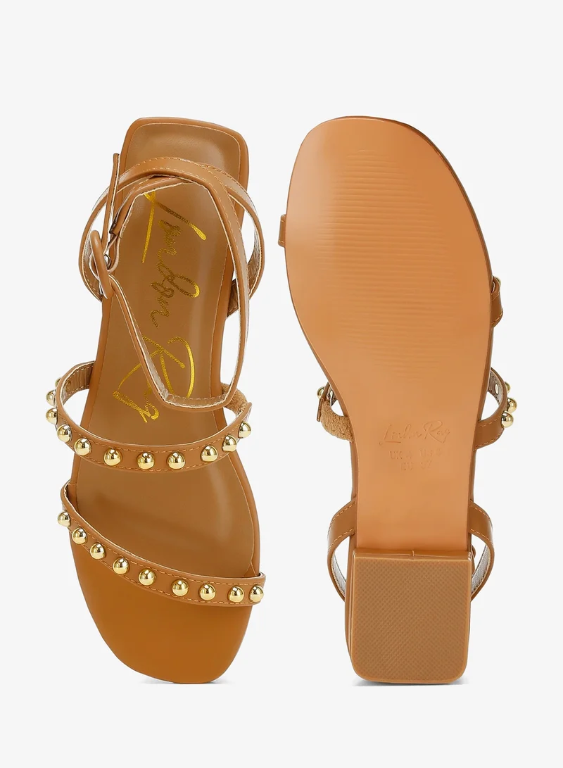 London Rag Tan Studded Ankle Strap Flat Sandals in Tan for Women | Best Price UAE