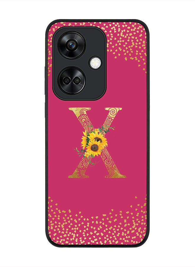 Stylizedd Rugged Black Edge case for OnePlus Nord CE3 / Oppo K11, Slim fit Flexible   Custom Monogram Initial Letter Mandala Floral Pattern Alphabet- X (Dark Pink Rose) - Image 1