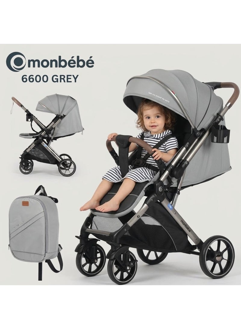Monbébé 6600 Grey Baby Stroller with Backpack and Cup Holder