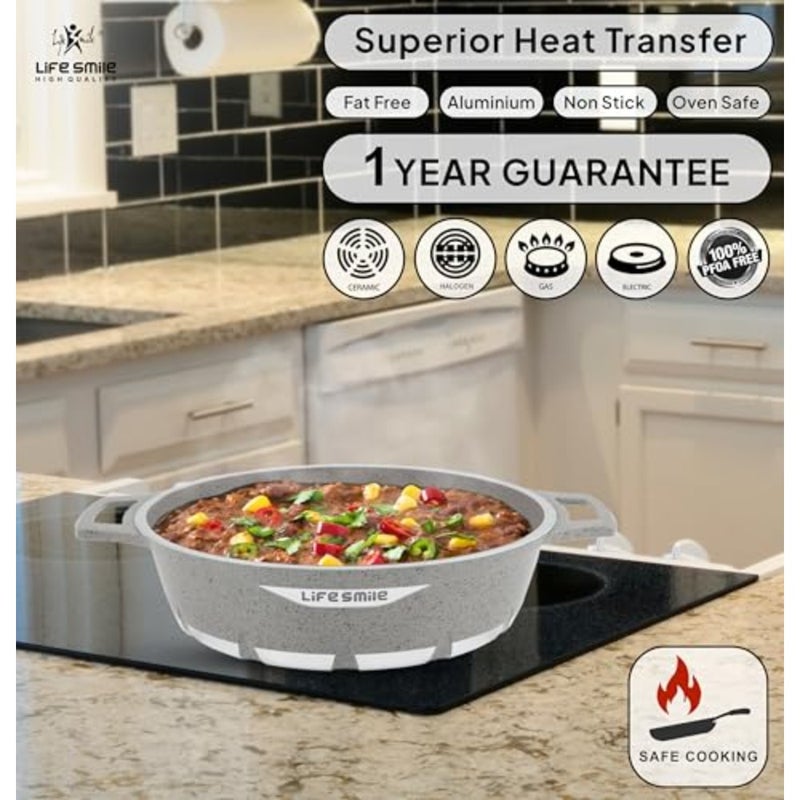 Shallow Pot with Lid for Cooking Granite Coating Non-Stick Multi-Layer PFOA-Free Grey Oven-Safe Frying Pan Scratch-Resistant Easy-Clean 36 CM, 7.8 L - Image 3